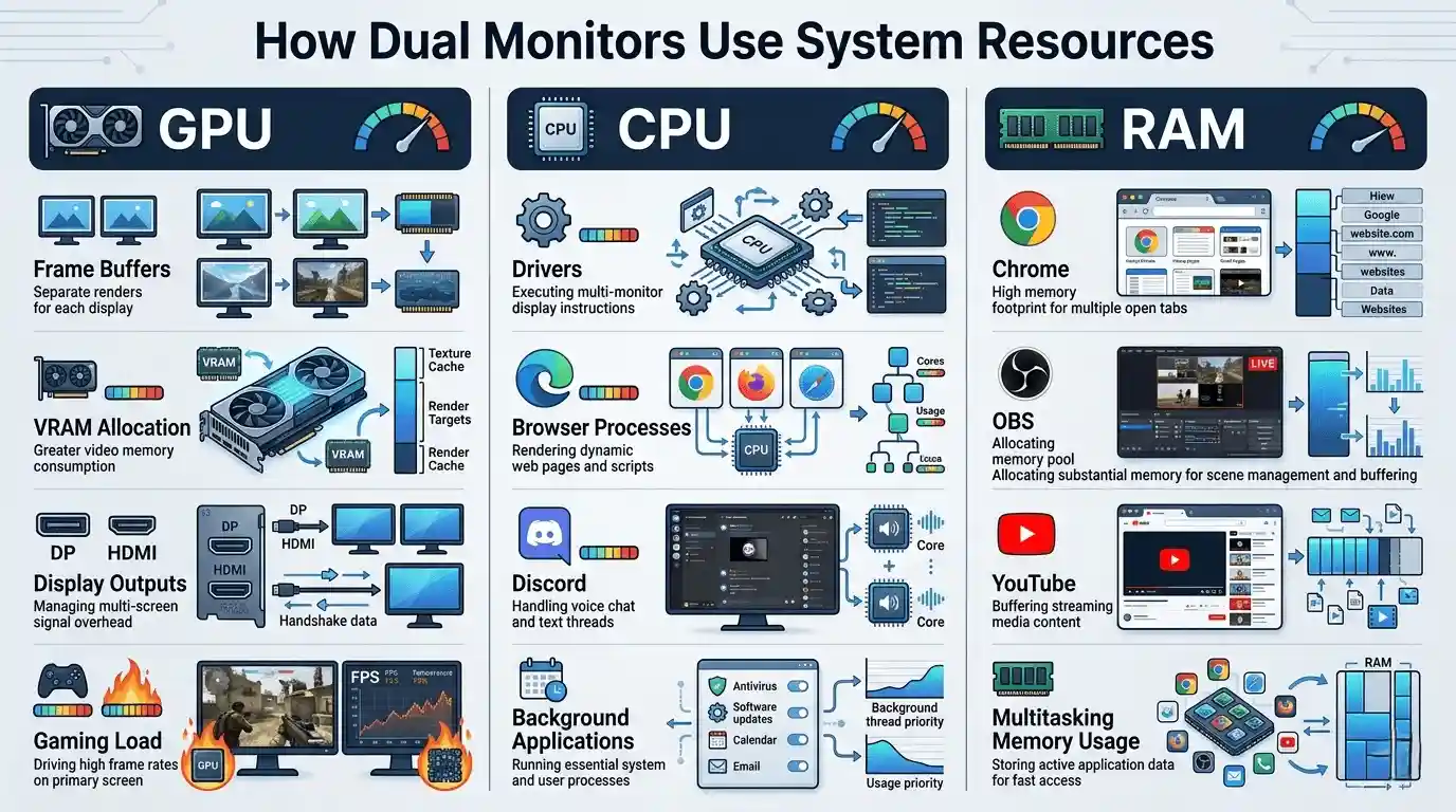 does dual monitor setup affect gaming fps